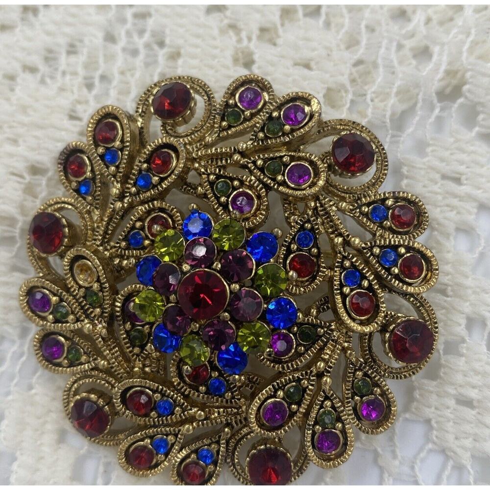 Vintage Colorful Rhinestones Domed Pin Brooch